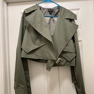 PrettyLittleThing Olive Cropped Trench Coat